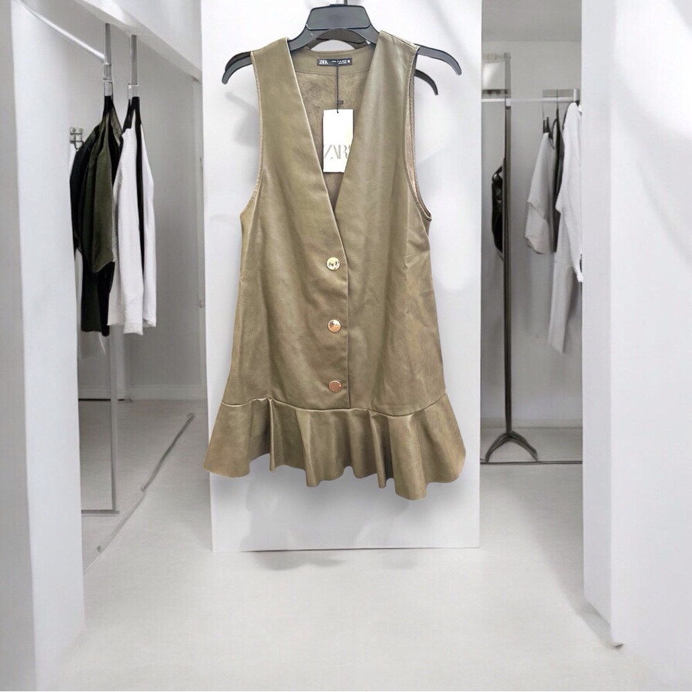 Zara faux leather olive minidress size small NWT $110
